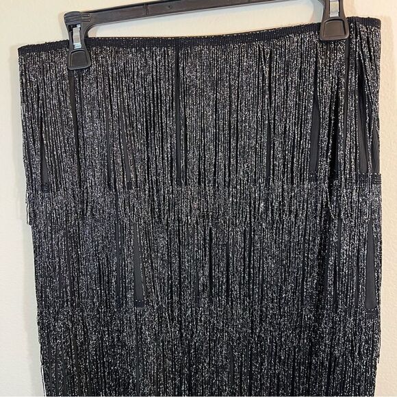 ✨ Maner Women’s Black Silver Fringe Mini Skirt Large NWT Concert - Picture 3 of 11